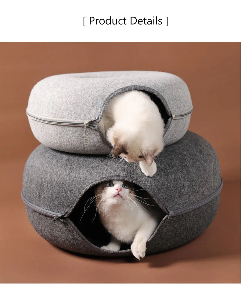 Interactive Donut Cat Bed and Tunnel – The Ultimate Cozy Retreat for Your Feline Friend!