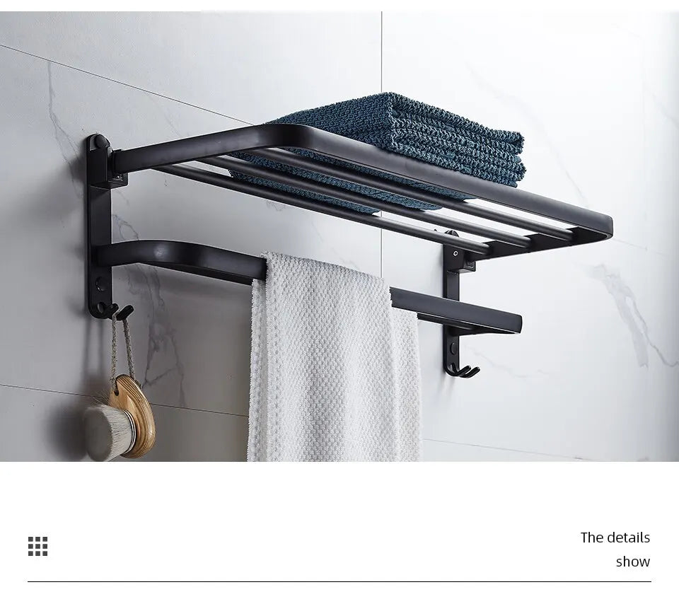 Matte Black 20-Inch Towel Holder with Hook – Stylish Bathroom Organization!