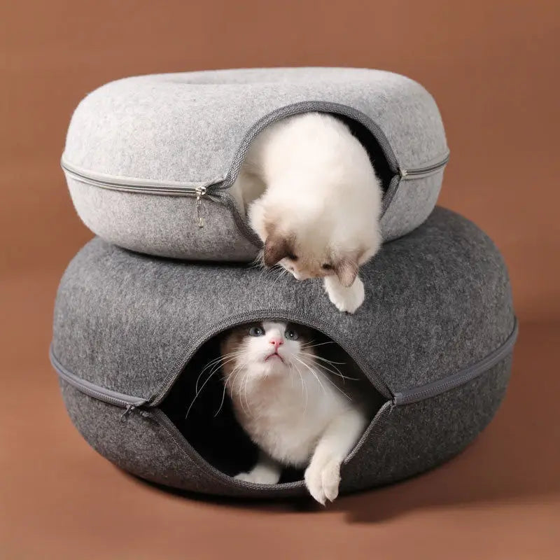 Interactive Donut Cat Bed and Tunnel – The Ultimate Cozy Retreat for Your Feline Friend!