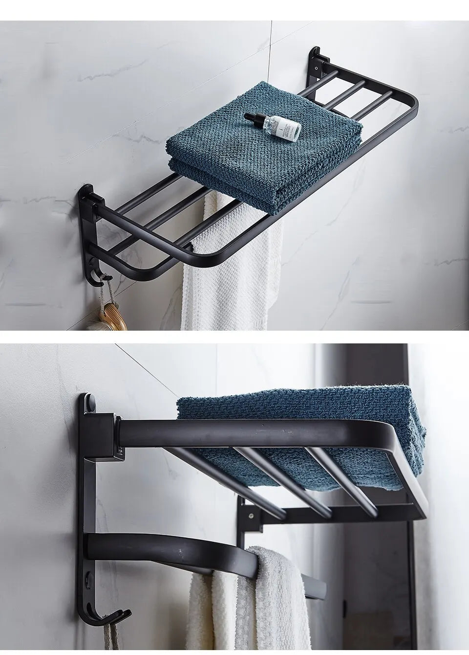 Matte Black 20-Inch Towel Holder with Hook – Stylish Bathroom Organization!