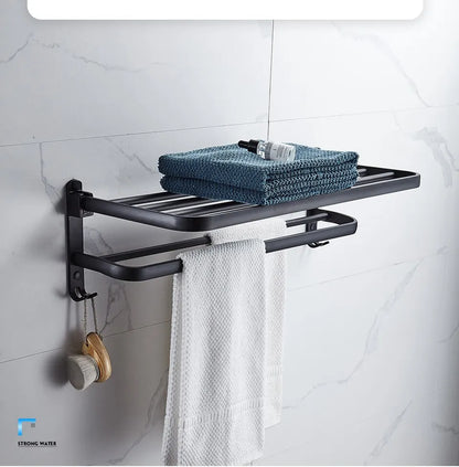 Matte Black 20-Inch Towel Holder with Hook – Stylish Bathroom Organization!