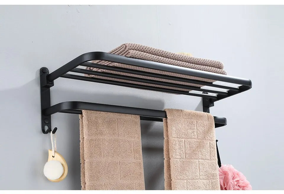 Matte Black 20-Inch Towel Holder with Hook – Stylish Bathroom Organization!