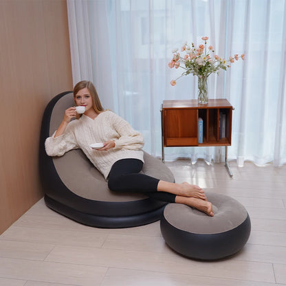 COMCO Coffee Inflatable Sofa-Flocking Surface-High Quailty PVC-Footstool-Rapid Inflation-For livingroomBedroom