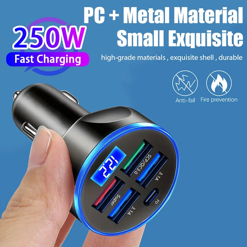 250W 5-in-1 Car Charger Adapter – Power All Your Devices On the Go!