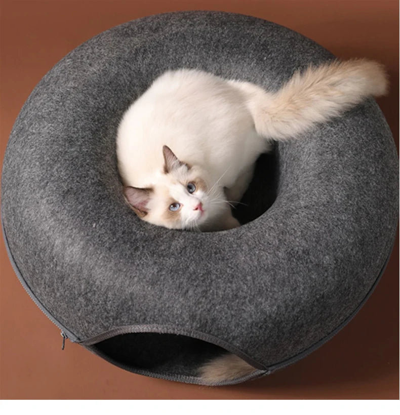 Interactive Donut Cat Bed and Tunnel – The Ultimate Cozy Retreat for Your Feline Friend!