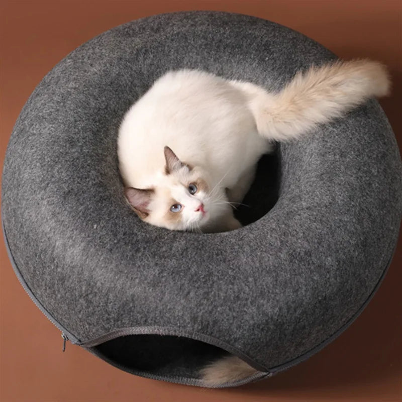 Interactive Donut Cat Bed and Tunnel – The Ultimate Cozy Retreat for Your Feline Friend!