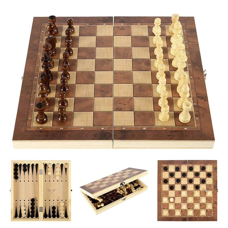 3-in-1 Wooden Chess Set – Classic Games, Timeless Fun!