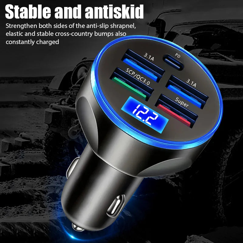 250W 5-in-1 Car Charger Adapter – Power All Your Devices On the Go!