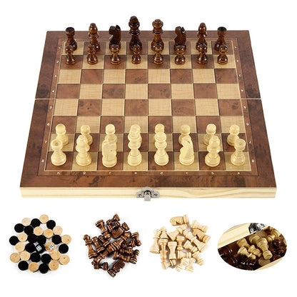 3-in-1 Wooden Chess Set – Classic Games, Timeless Fun!