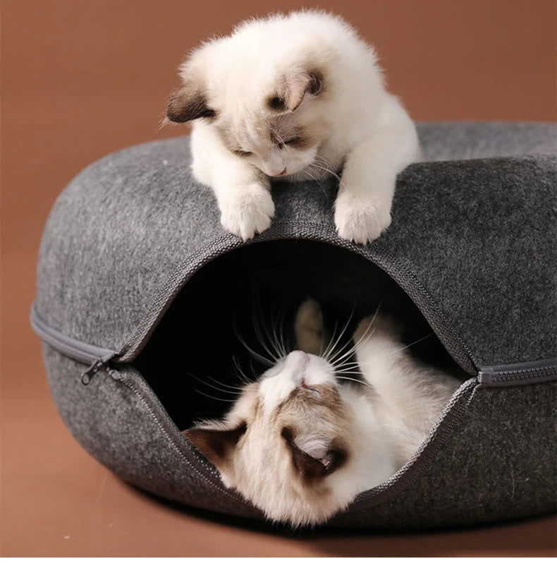 Interactive Donut Cat Bed and Tunnel – The Ultimate Cozy Retreat for Your Feline Friend!