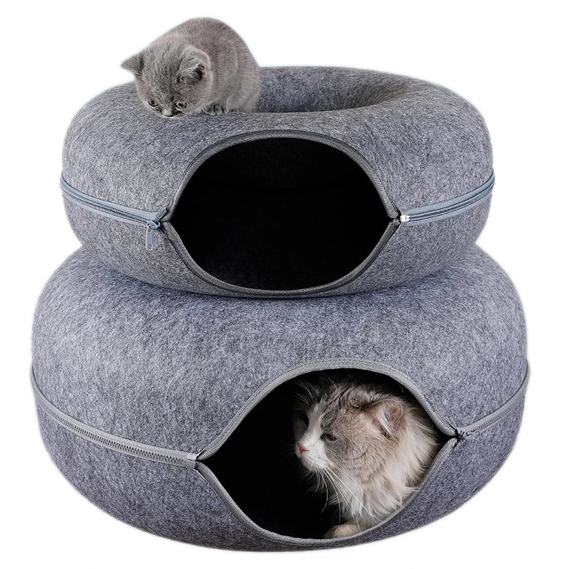 Interactive Donut Cat Bed and Tunnel – The Ultimate Cozy Retreat for Your Feline Friend!