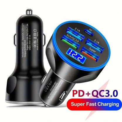 250W 5-in-1 Car Charger Adapter – Power All Your Devices On the Go!