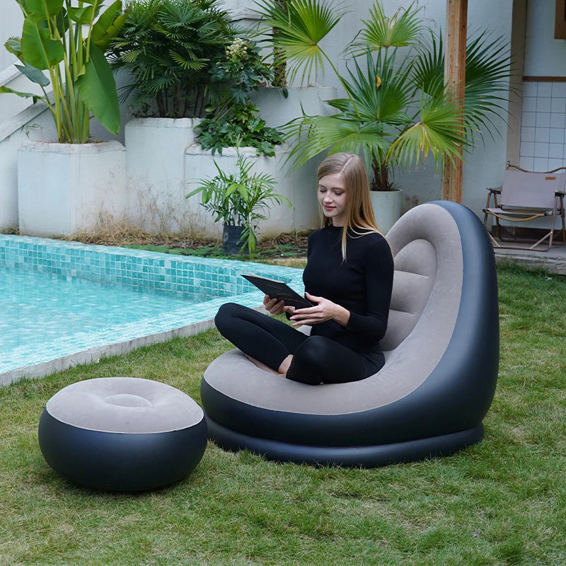 COMCO Coffee Inflatable Sofa-Flocking Surface-High Quailty PVC-Footstool-Rapid Inflation-For livingroomBedroom