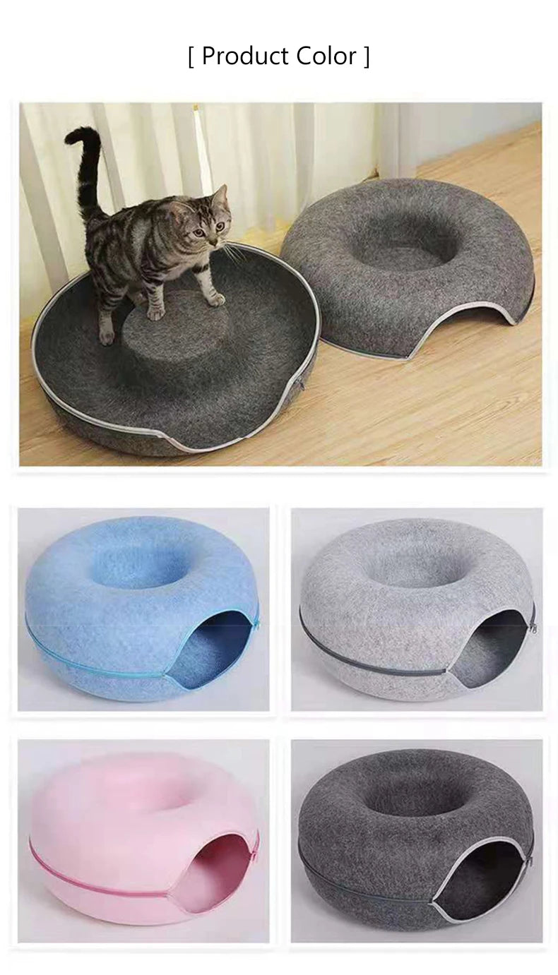 Interactive Donut Cat Bed and Tunnel – The Ultimate Cozy Retreat for Your Feline Friend!