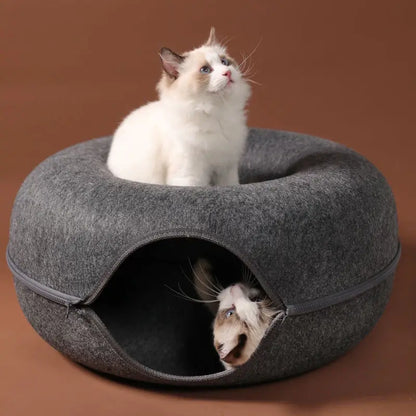 Interactive Donut Cat Bed and Tunnel – The Ultimate Cozy Retreat for Your Feline Friend!