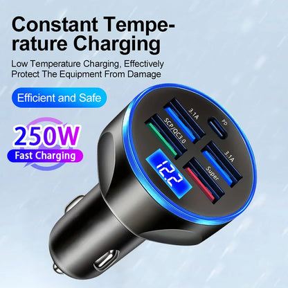 250W 5-in-1 Car Charger Adapter – Power All Your Devices On the Go!