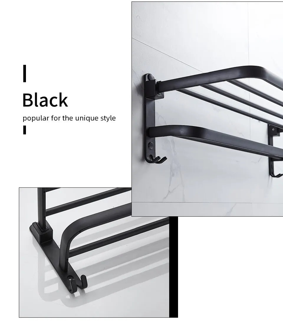 Matte Black 20-Inch Towel Holder with Hook – Stylish Bathroom Organization!