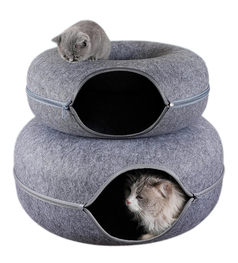 Interactive Donut Cat Bed and Tunnel – The Ultimate Cozy Retreat for Your Feline Friend!